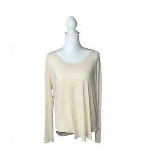 Athleta Womens M Oatmeal Beige Long Sleeve Ribbed Tshirt